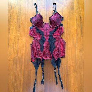 Victoria's Secret Red & Black Lace Corset with Garters - 34B
